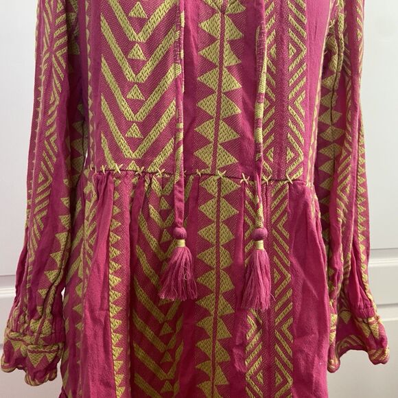 Maeve Anthropologie Dominique Tunic Dress Tassel Tie Neck Pockets Pink Size XS - Picture 3 of 14
